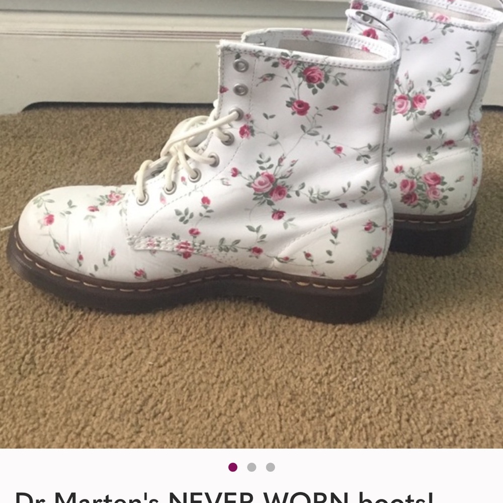 Dr. Martens White Floral Combat Boots